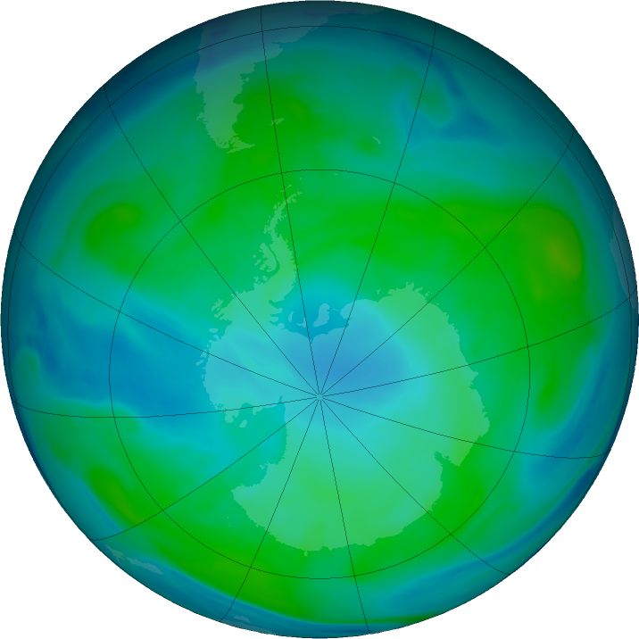 Antarctic ozone map for 22 January 2019